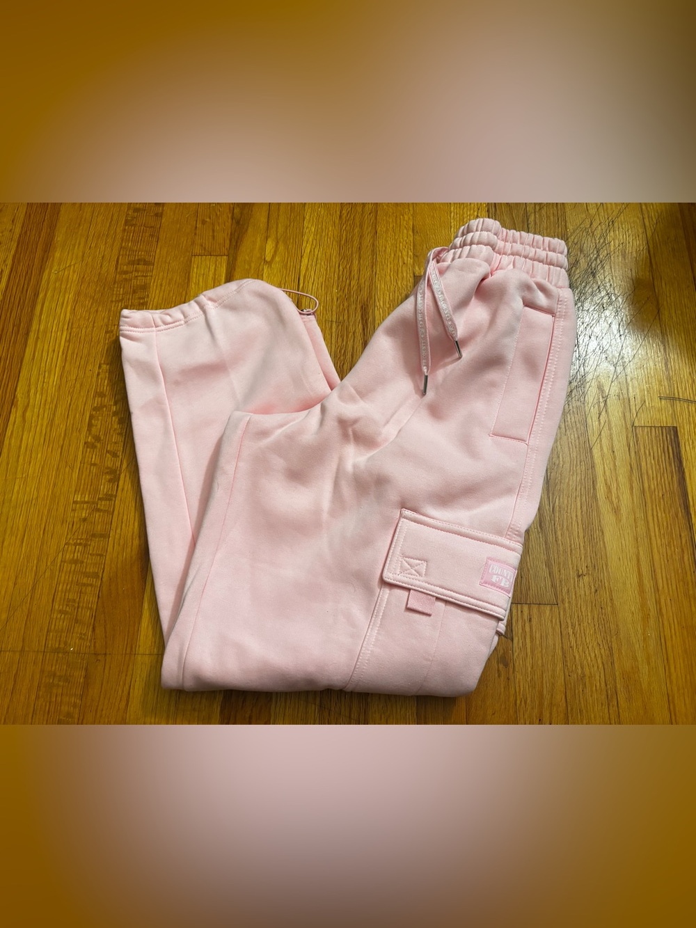 County FB Women's Pink Cargo Pants M Drawstring Elastic Waist Pockets